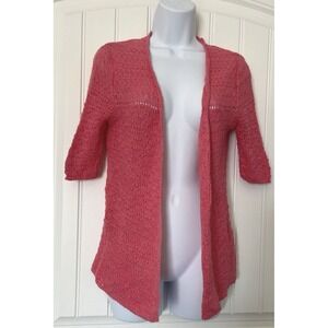 Grace Womens Medium Pink Open Front Lace Cardigan 3/4 Sleeves Light Sweater